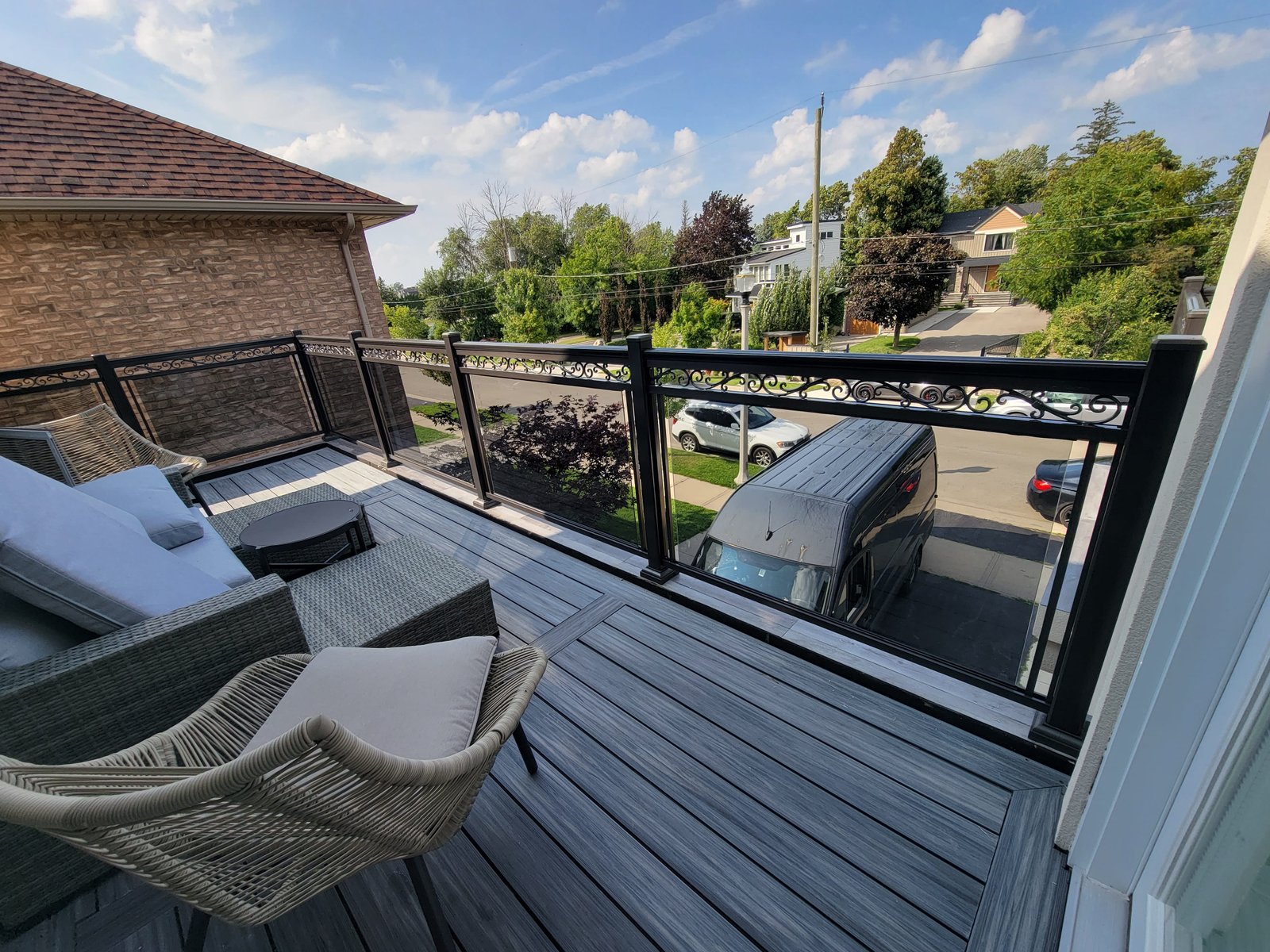 Powder-coated architectural aluminum exterior railing installation